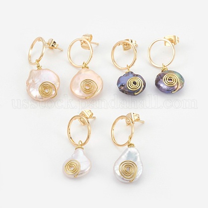 Baroque Pearl Keshi Pearl Dangle Earrings US-EJEW-JE02833-1