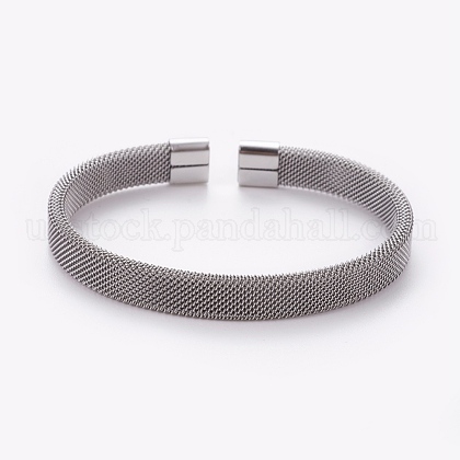 304 Stainless Steel Mesh Bangles US-AJEW-O172-08P-1