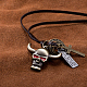 Adjustable Men's Zinc Alloy Pendant and Leather Cord Lariat Necklaces US-NJEW-BB15998-4