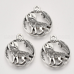 Tibetan Style Alloy Howling Wolf Pendants US-X-TIBEP-T009-07AS-RS