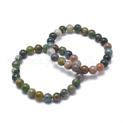 Natural Indian Agate Bead Stretch Bracelets US-BJEW-K212-A-010-1