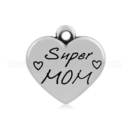 Heart with Word Super Mom 316 Stainless Steel Pendants US-STAS-I061-143-1