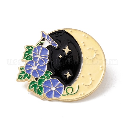 Moon with Flower Enamel Pin US-JEWB-H008-44G-1
