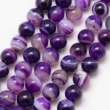 Natural Striped Agate/Banded Agate Bead Strands US-G-K166-13-8mm-04-1