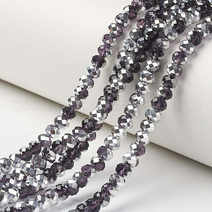 Electroplate Transparent Glass Beads Strands US-EGLA-A034-T8mm-M11-1
