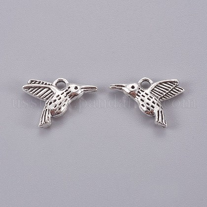 Tibetan Style Alloy Hummingbird Charms Pendants US-TIBEP-1096-AS-LF-1