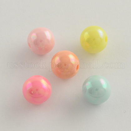 AB Color Plated Acrylic Round Beads US-SACR-Q109-6mm-M-1