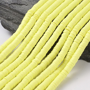 Flat Round Eco-Friendly Handmade Polymer Clay Beads, Disc Heishi Beads for Hawaiian Earring Bracelet Necklace Jewelry Making, Champagne Yellow, 6x1mm, Hole: 2mm, about 353~378pcs/strand, 17.7 inch